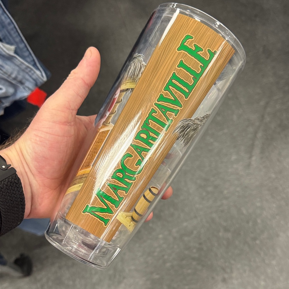 Margaritaville Clear Tumbler with Wood-Grain Panel and Green Logo